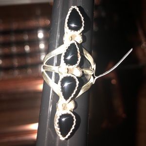 M&S Mini Black Onyx 4 sterling silver stacker